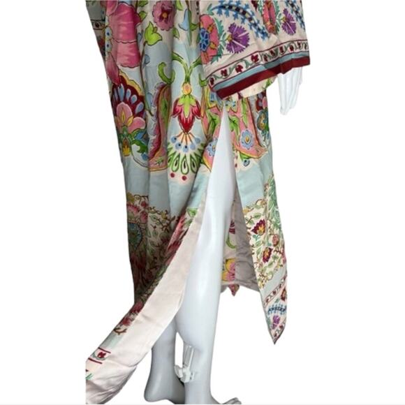 ZARA Pink Printed Belted Long Line Open Front Kimono Robe Duster Sz XS S M New - Picture 13 of 15